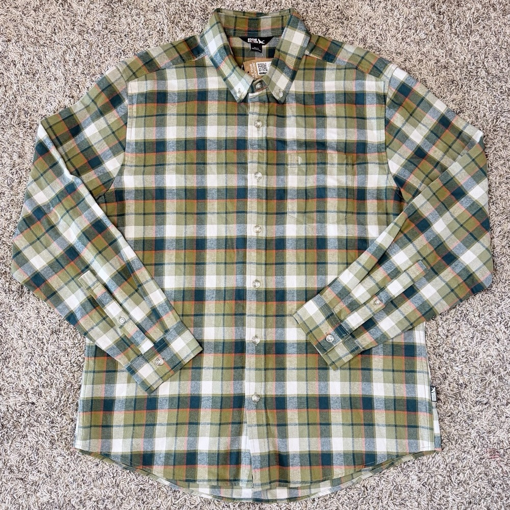 NWT Eddie Bauer Flannel Shirt Mens Large Avocado Mr LS Eddie's Field Plaid